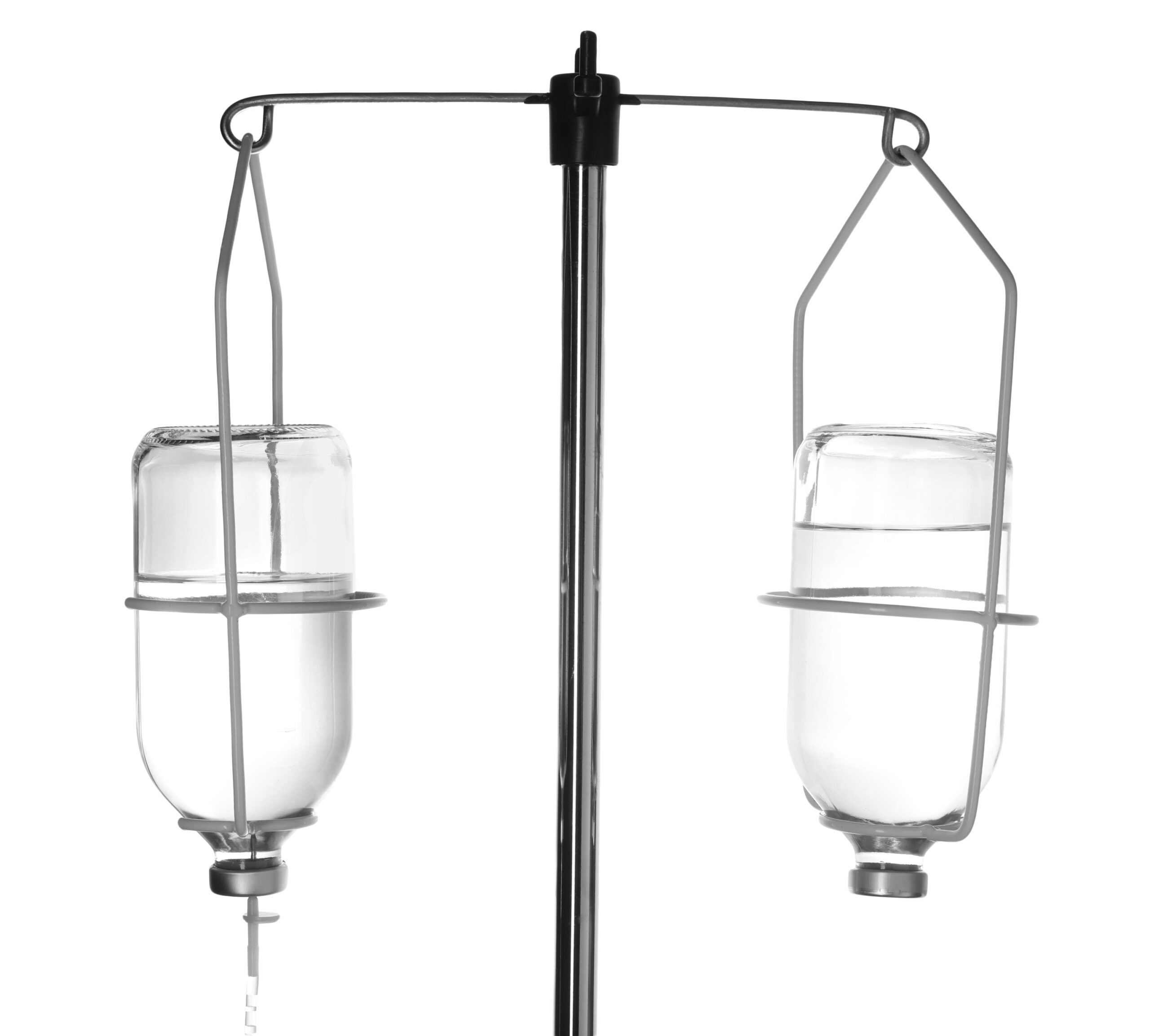IV Infusion Therapy 4 Two glass IV bottles on an infusion pole